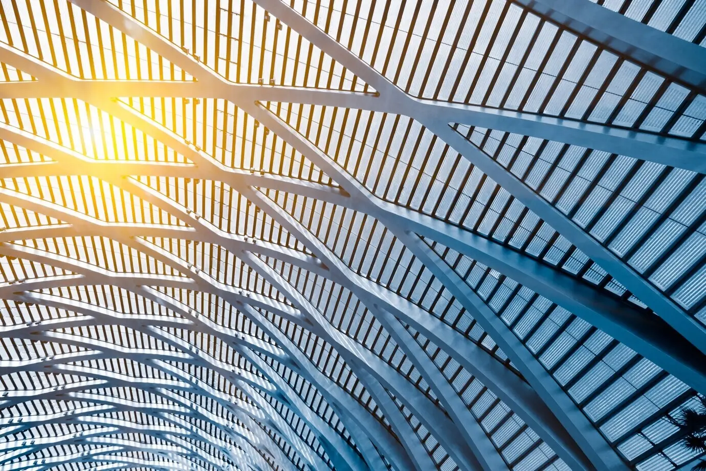 View of a building ceiling from a low angle.